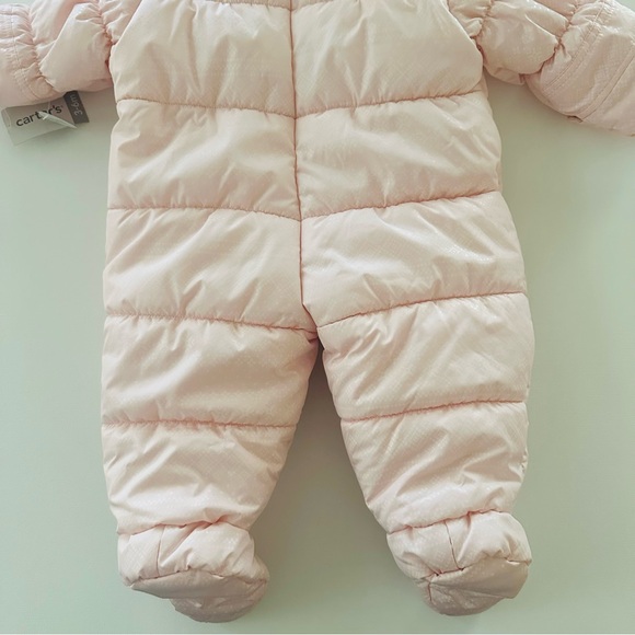 Carter's 3-6 Months Baby Girl Pink  Snowsuit Faux Fur Trimmed Hooded Zip NWT - Picture 2 of 10